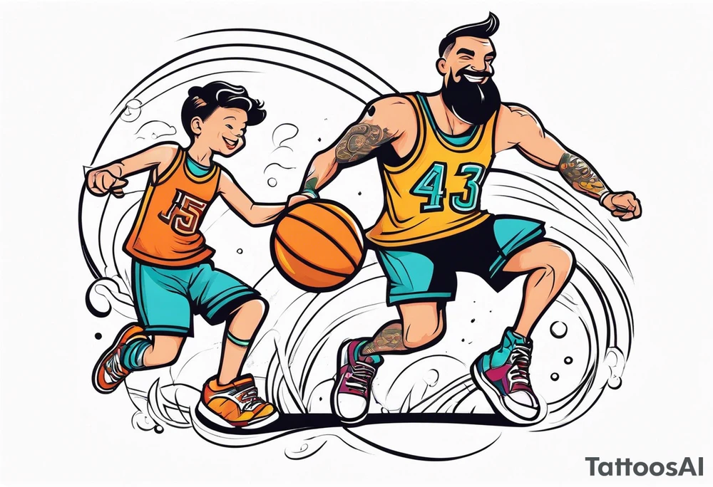 Dad playing basketball with 2 kids tattoo idea