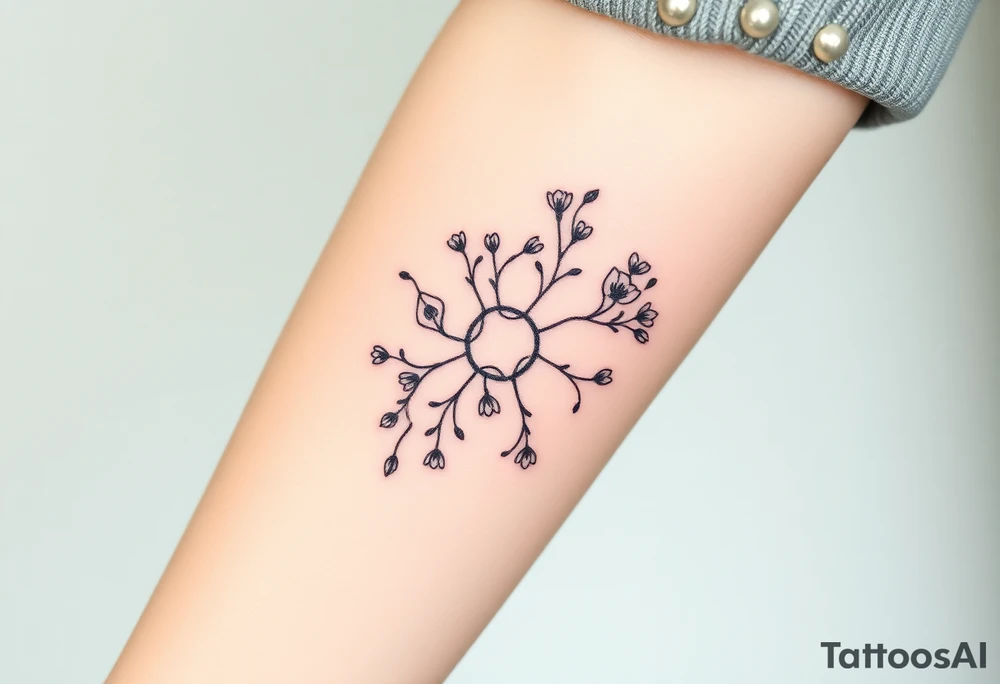 Bipolar disorder molecule with vines and flowers intertwined tattoo idea