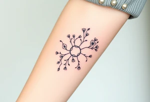 Bipolar disorder molecule with vines and flowers intertwined tattoo idea