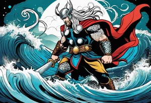 Thor getting eaten by the world serpent in the ocean tattoo idea
