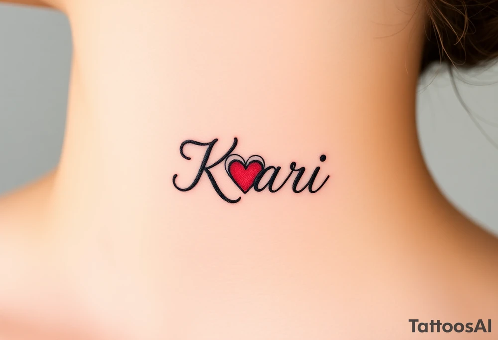 The word “Kari” with heart within K tattoo idea