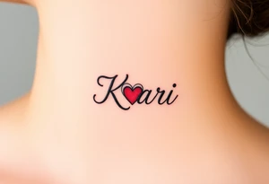 The word “Kari” with heart within K tattoo idea