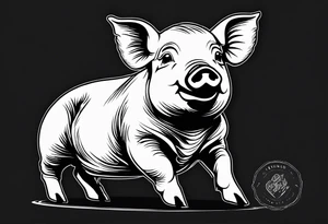 cute pig or piglet that contains text: "friends. not food" 

only very thin lines. no shading. black and white only tattoo idea