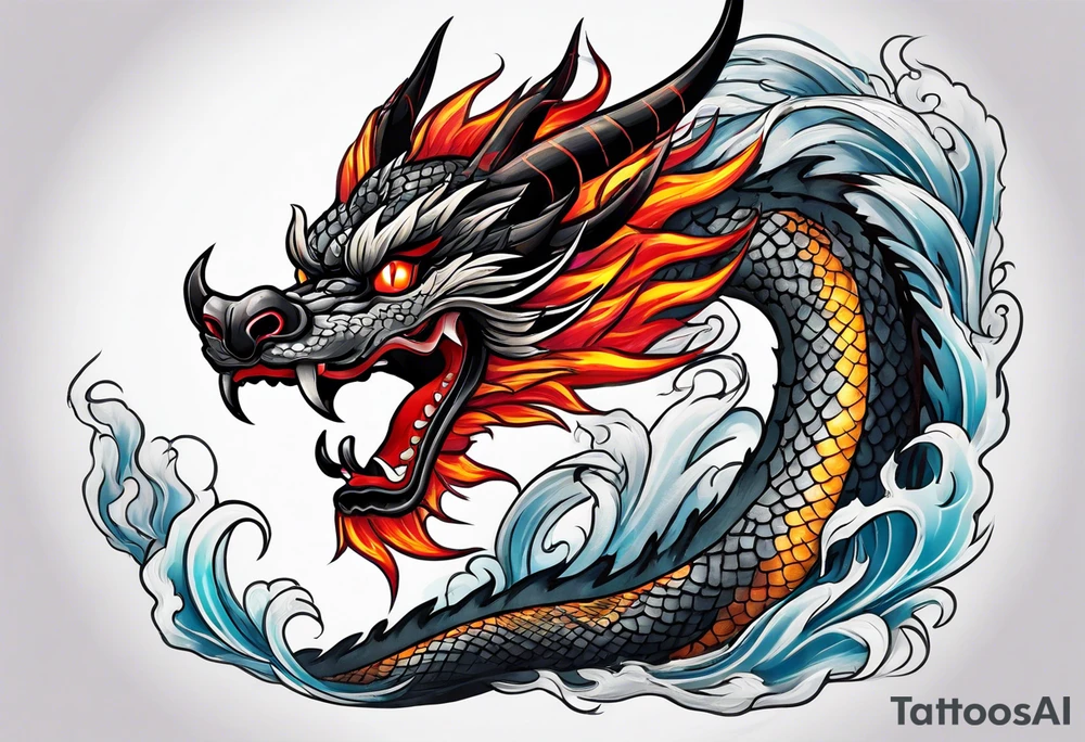japanese dragon with flames and red highlights tattoo idea