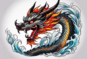 japanese dragon with flames and red highlights tattoo idea