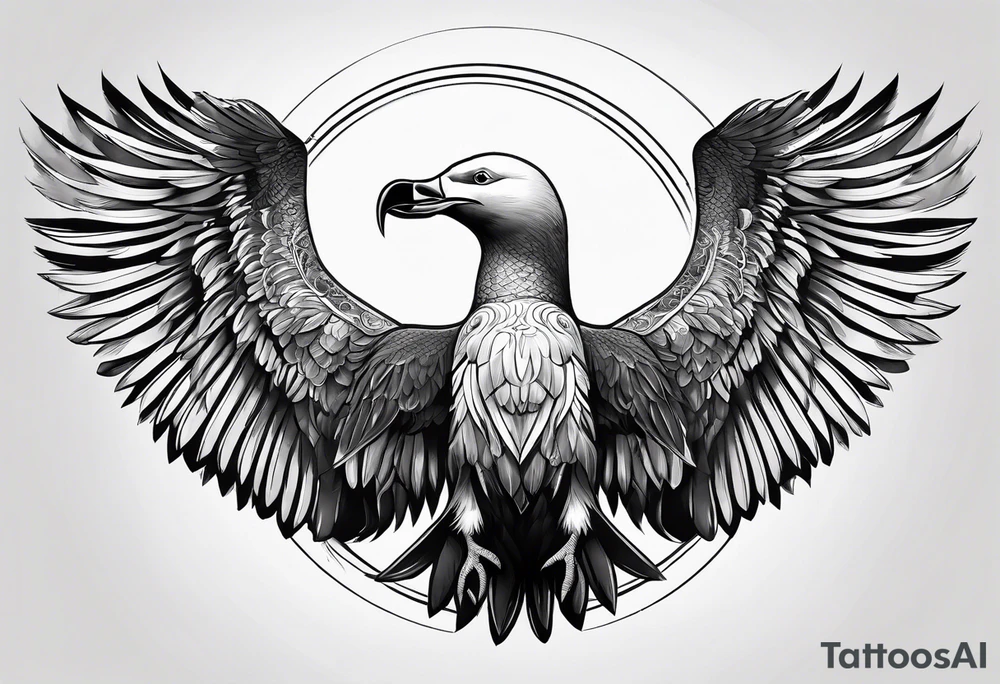 flying giant albatross symmetrical, circle background tattoo idea