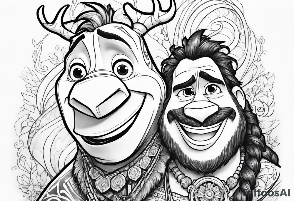 olaf hanging out with maui from moana tattoo idea