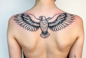 majestic eagle spreading wings against mountain peaks tattoo idea