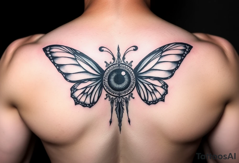 Throat tattoo eye with butterfly wings around it tattoo idea