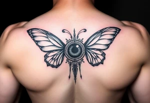 Throat tattoo eye with butterfly wings around it tattoo idea