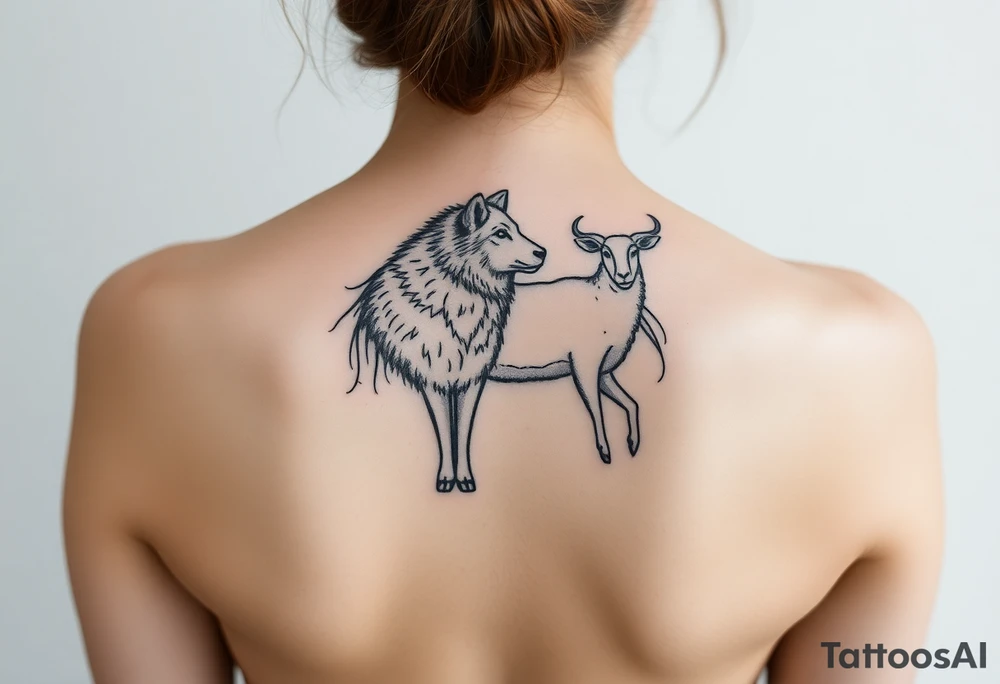 Wolf and sheep as one hybrid 
animal tattoo idea