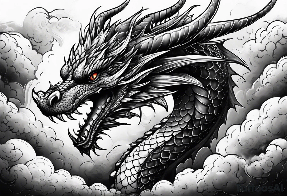 Dragon flying vertically through clouds tattoo idea
