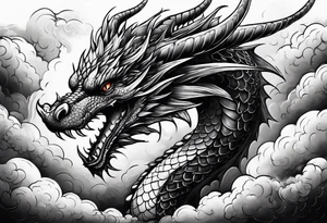 Dragon flying vertically through clouds tattoo idea
