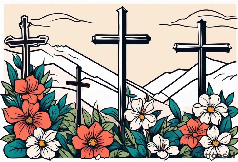 three crosses on hill


vintage flowers
old school vintage simple traditional design 



bold color simple tattoo idea