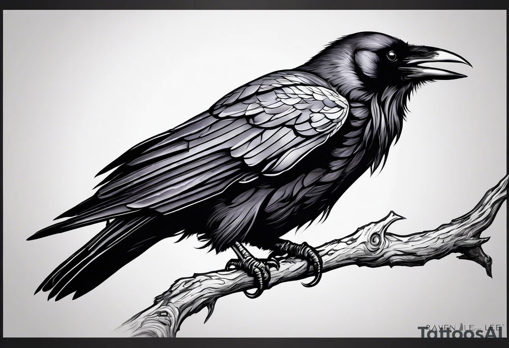 raven perched on branch tattoo idea