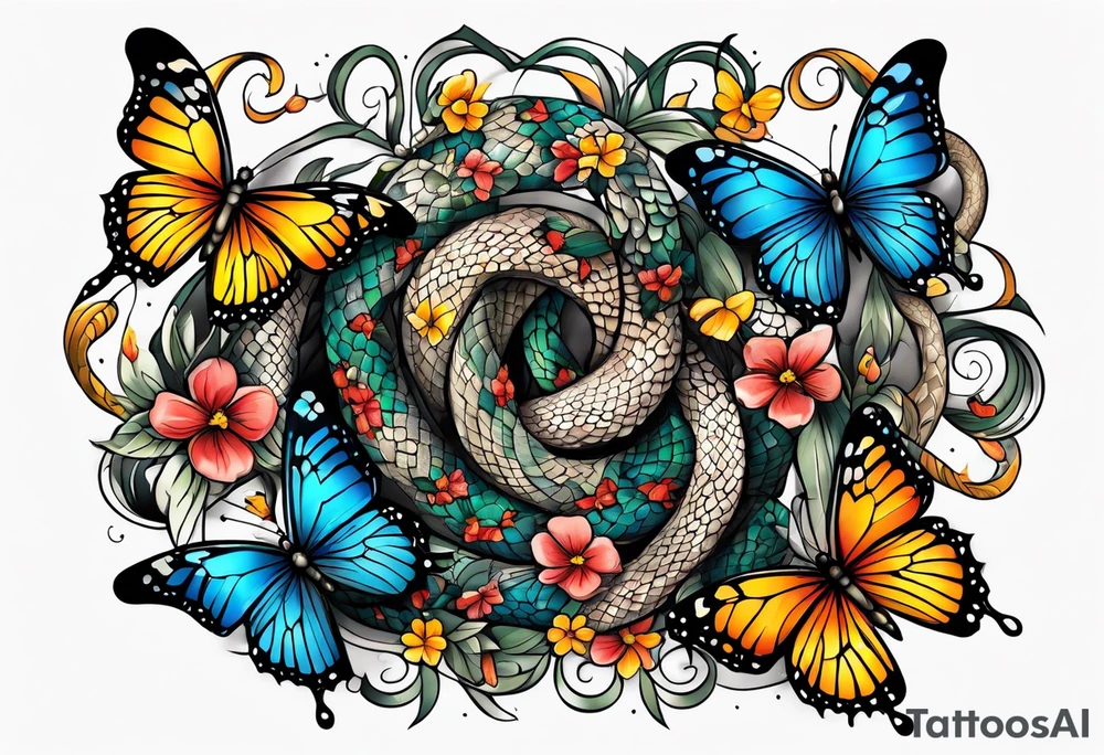 Butterflies surrounding a snake tattoo idea