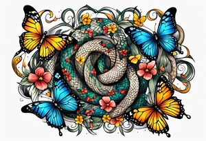 Butterflies surrounding a snake tattoo idea