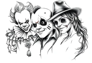 Pennywise, Freddy Krueger, Michael Meyers, jason voorhees, and chucky tattoo idea