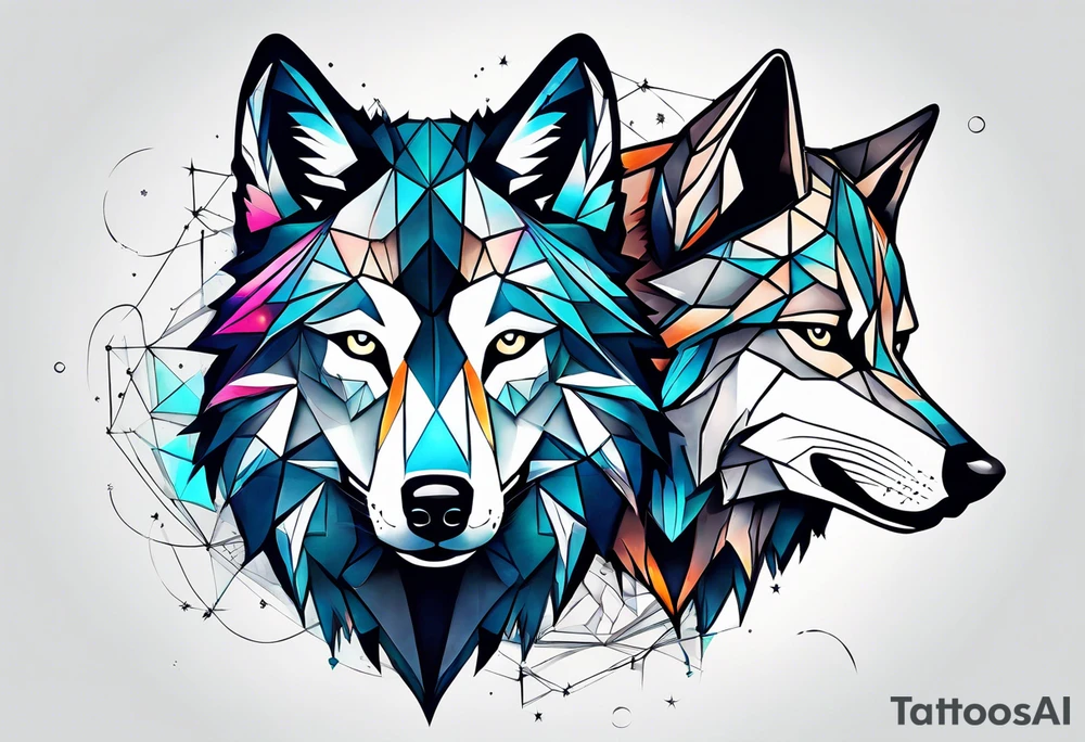 Constellation, two animal wolf, géométric tattoo idea
