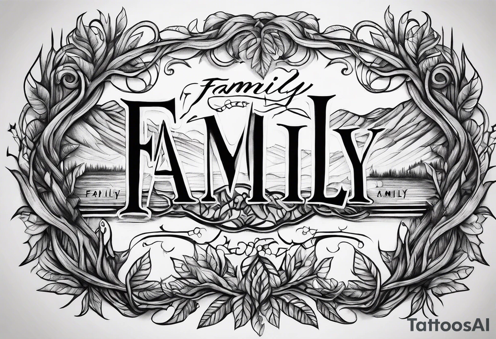 Text "family" formed by roots tattoo idea
