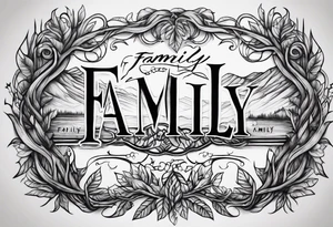 Text "family" formed by roots tattoo idea