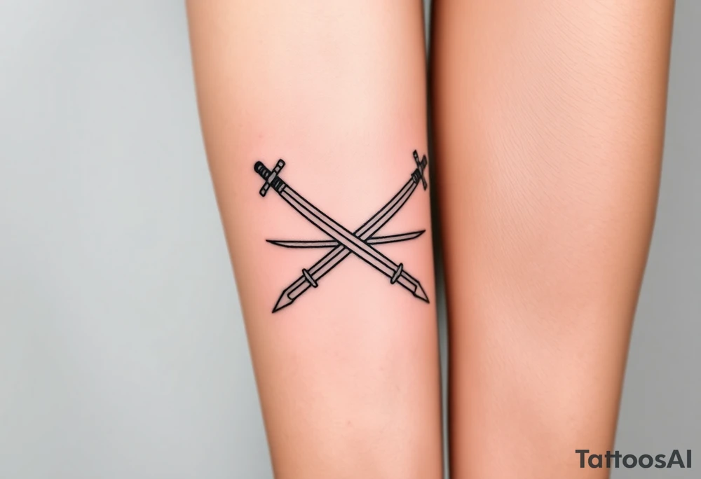 Powerful swords that are straight and only 2 of them crossing or laying flat tattoo idea