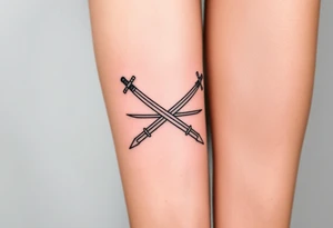 Powerful swords that are straight and only 2 of them crossing or laying flat tattoo idea