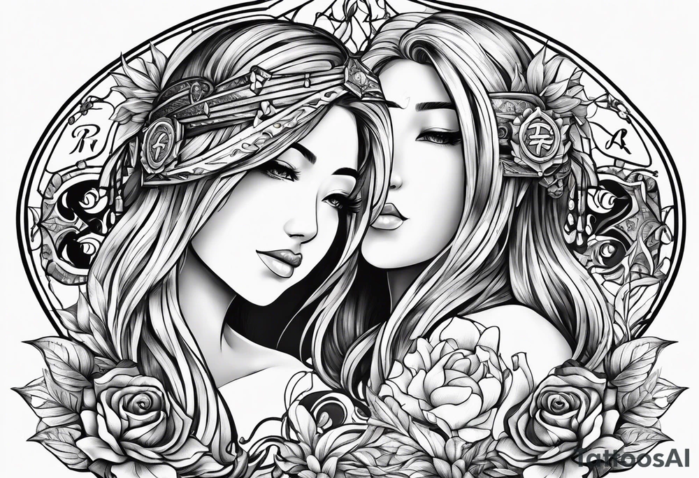 Virgo and Sagittarius zodiac signs with letter RR and date September 11 tattoo idea