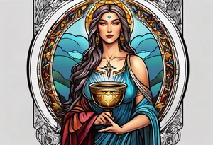 holy saint woman with halo holding a chalice tattoo idea