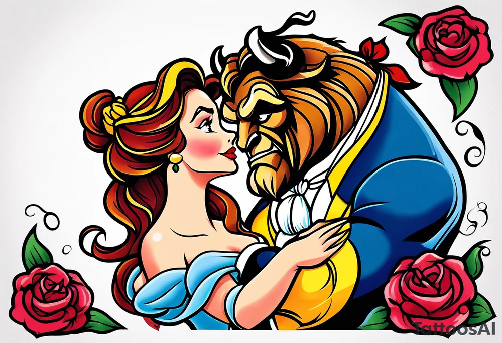 Passionate Beauty and the Beast kiss tattoo idea