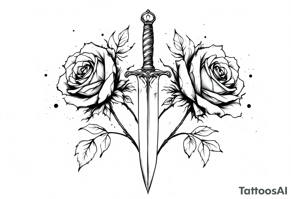 Roses with a dagger through them tattoo idea
