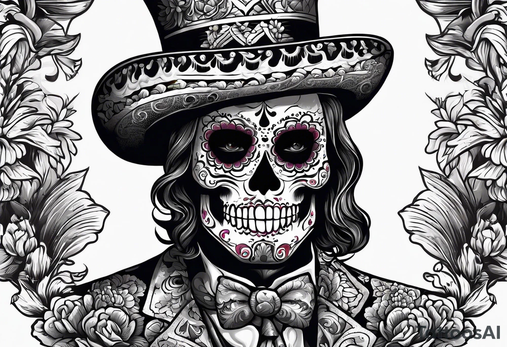 Mexico day of dead  man standing
 skeleton drink tattoo idea