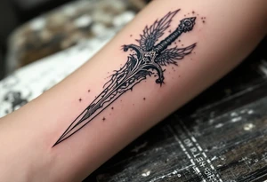 Momentum mori engraved on the sword of the angel of death tattoo idea