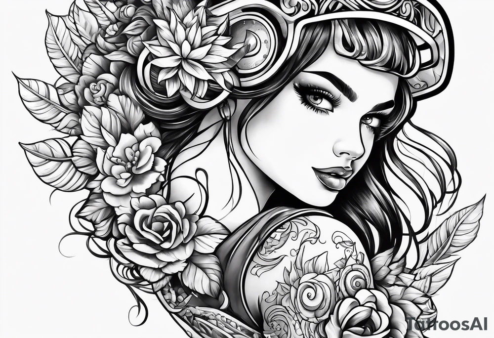 Girl roller skating tattoo idea