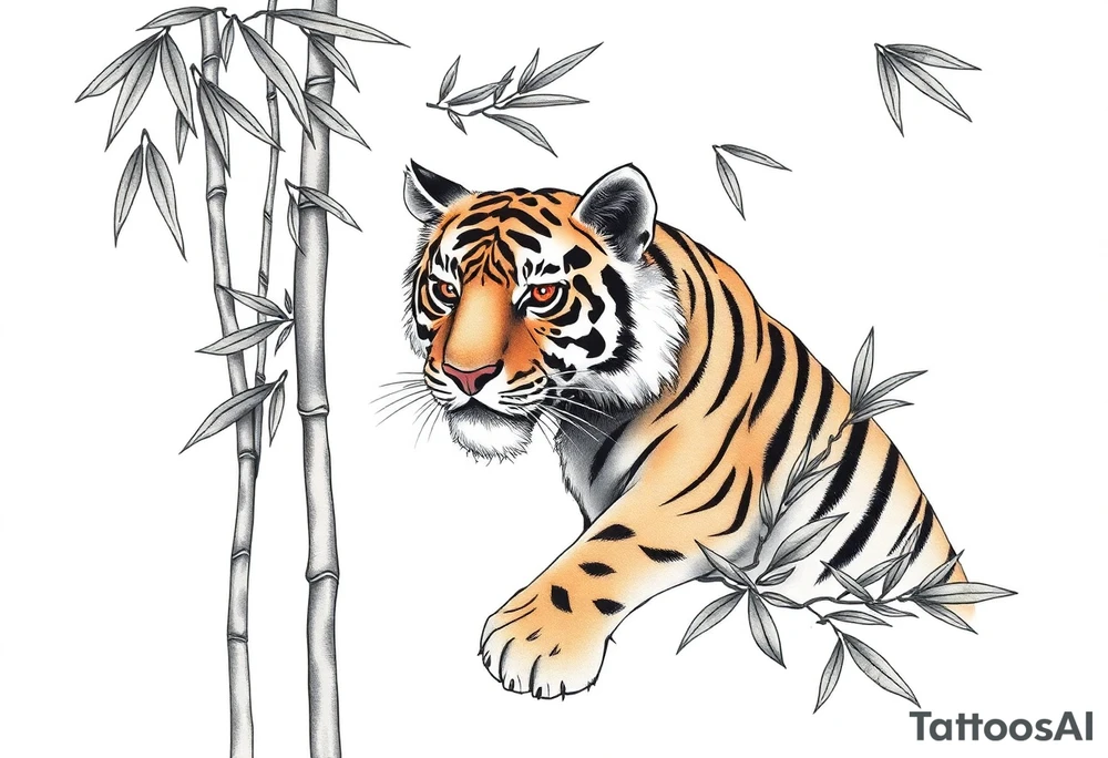 a cleverly hidden tiger, hard to see
in the bamboo forest tattoo idea