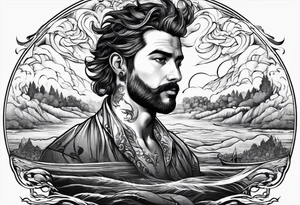 man with multiple voices in his head turning into a river tattoo idea