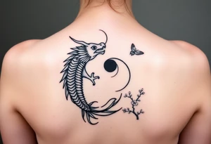 Dragon, coi fish, cherry blossom tree, ying yang tattoo idea