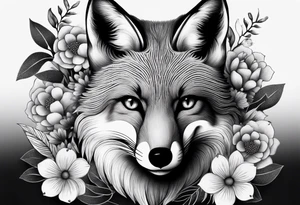 fox, realistic, face, flowers tattoo idea