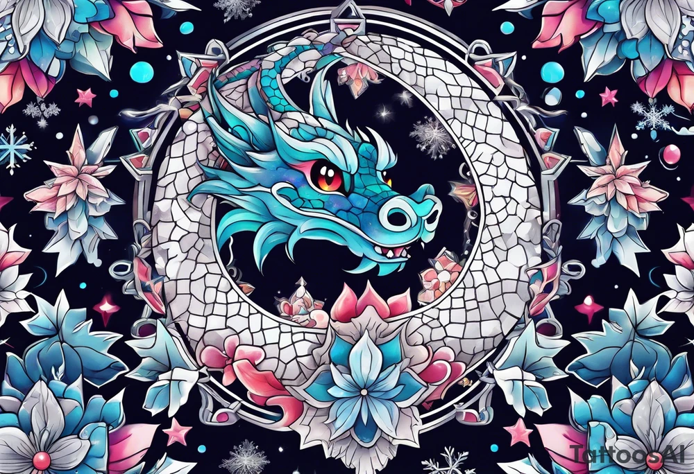 Constellation, kawaii dragon, snowflake tattoo idea