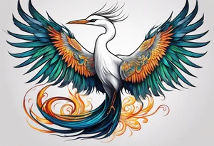 phoenix 
chinese 
egret
long tail 
elegant 
wings down
long neck tattoo idea