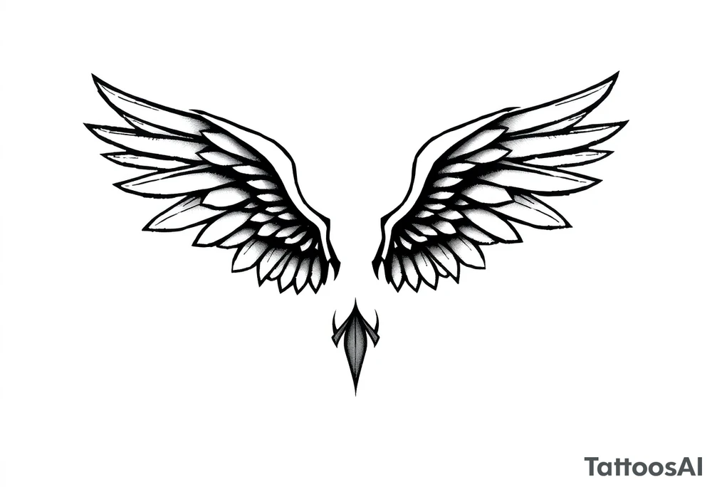 A minimalist wings tattoo that represents a shattered and betrayed gemini woman who fought hard throughout this year. With colors blue and black. Make it unique and rare. Without leaves and stem. tattoo idea