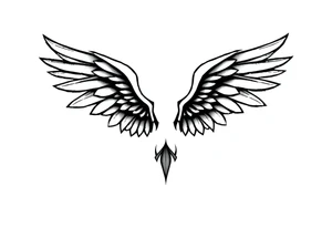 A minimalist wings tattoo that represents a shattered and betrayed gemini woman who fought hard throughout this year. With colors blue and black. Make it unique and rare. Without leaves and stem. tattoo idea