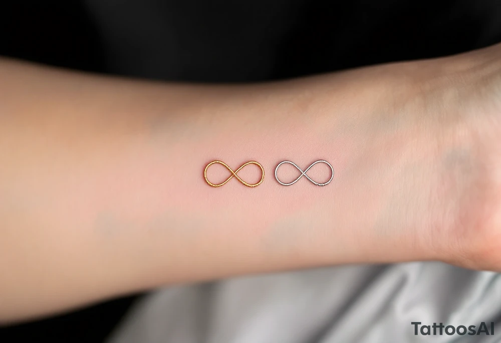 Three different infinity symbols in gold, silver, and rose gold, each person (three) has its own tattoo idea