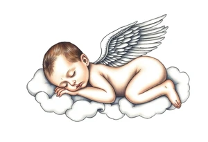 Sleeping Winged baby, laying on the clouds tattoo idea
