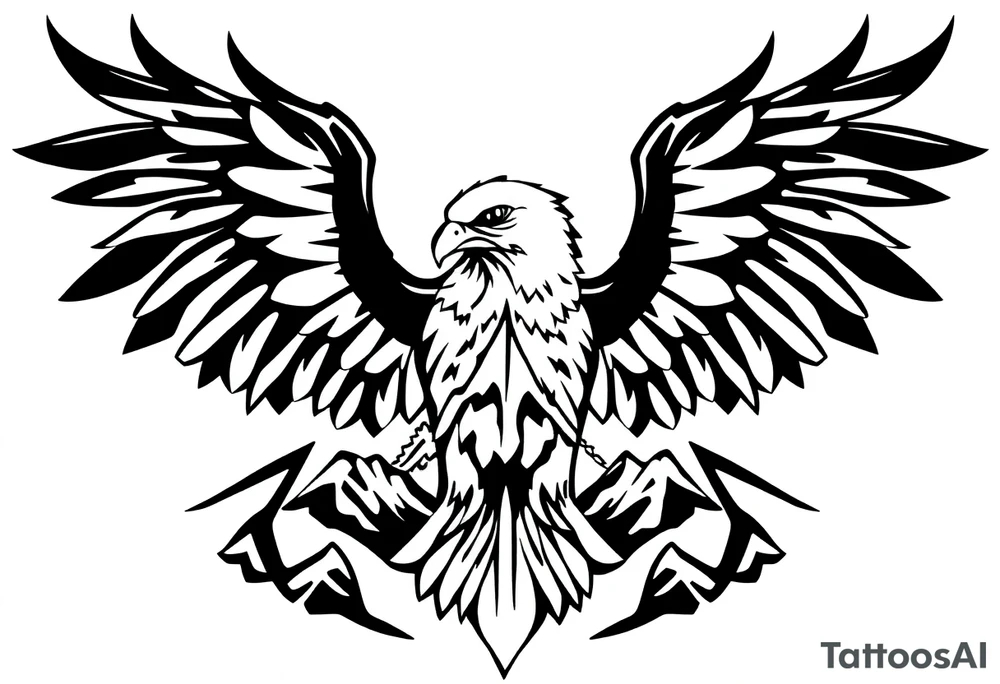 majestic eagle spreading wings against mountain peaks tattoo idea