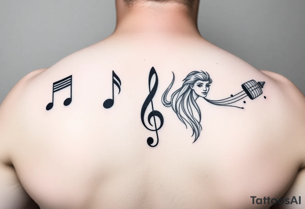 I need six separate tattoos One for each one of my kids. It would be cool if they all blend together. 
Connor Charley are twins
Connor is the musician and music notes are great 
Charley is an athlete and a bruiser 
Michael is in the Air Force
Bria is a queen and super fun 
Katie is my sunshine 
Cassie is deaf and very thoughtful. tattoo idea