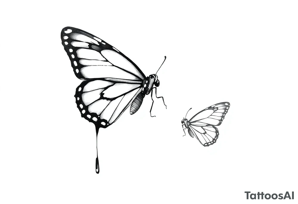 close up Bleeding butterfly and a second one and his placement is right and down from the first one tattoo idea