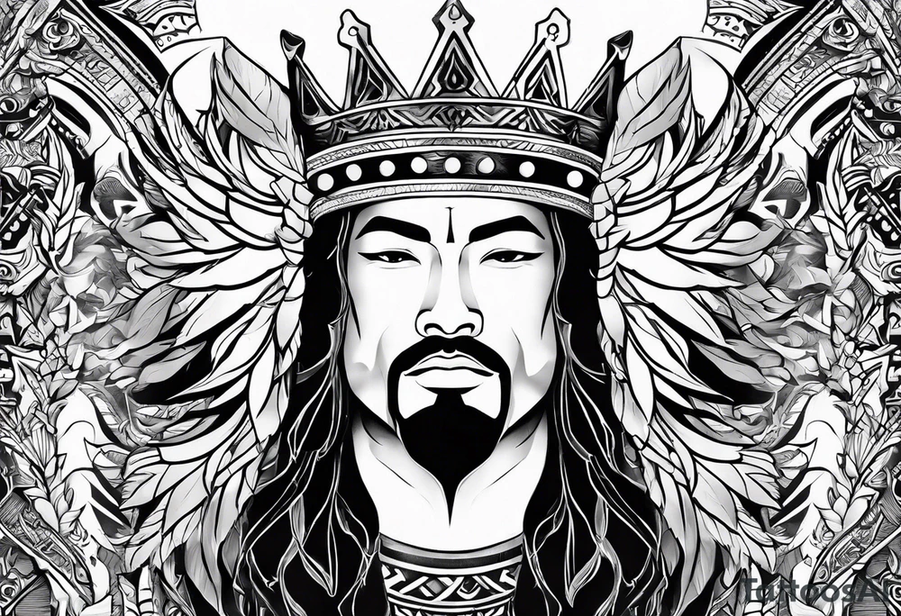 A tattoo of a king with an eagle head drawn in a tribal style tattoo idea