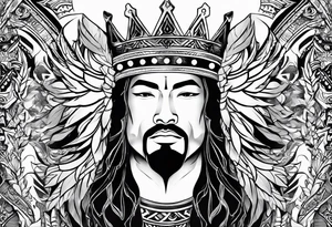 A tattoo of a king with an eagle head drawn in a tribal style tattoo idea