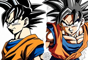 Small Son-Goku in the foreground and an older version of him as a super sayain behind him tattoo idea